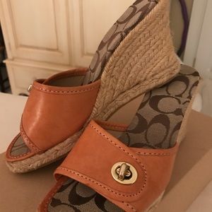 Coach Vespa Natural/ Khaki Wedge Sandals